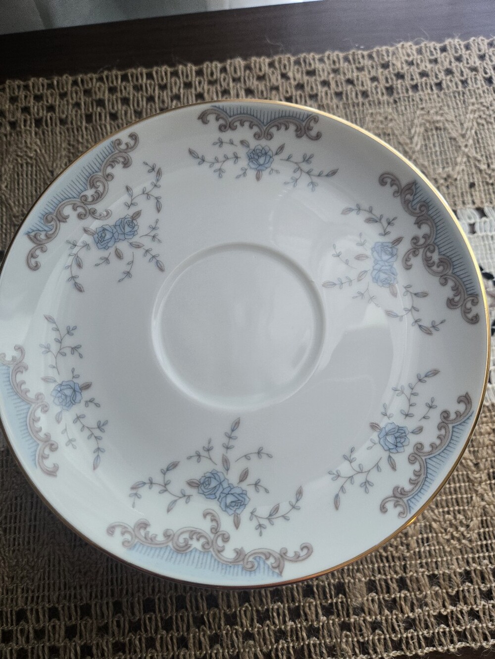Vintage Imperial China Elegant Blue Rose Gold-Trim Porcelain Saucer Set Of 10